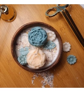 AHŞAP KASEDE SOYA MUMU (Petrol - Mavi - Krem - Beyaz)