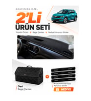 e-biz VOLKSWAGEN T-CROSS (2021-2023) Uyumlu Torpido Örtüsü + Deri Bagaj Çantası Seti - Siyah - VW031