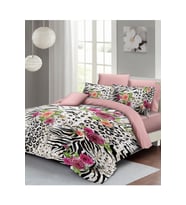 Leopar Lastikli Çarşaflı %100 Pamuk Saten Çift Kişilik Nevresim Takımı Zebra Flowers