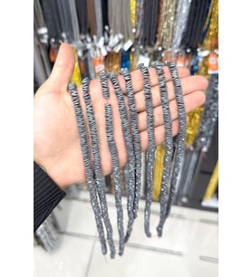 Hematit Taşı Dalgalı Rondela Kesim Mat Gri 6x1mm Doğal Taş Dizi