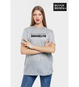 Kadın Büyük Beden Willams.Brooklyn Baskılı Bisiklet Yaka Tshırt SPR25BTSK15 (Grimelanj)