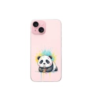 iPhone 15 ile Uyumlu Splash Panda Tasarımlı Şeffaf Silikon Kılıf