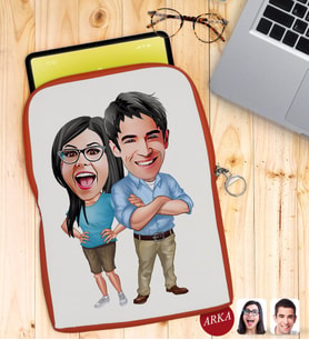BK Gift Kişiye Özel Sevgililer Karikatürlü Taşınabilir Koruyucu Tablet Kılıfı & Organizer Çanta - Turuncu-101