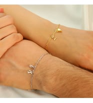 925 Ayar Gümüş Kişiye Özel Harfli Mıknatıslı Kalp Tasarımlı Kadın/Erkek Bileklik Unisex 2 ADET So0020