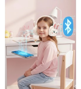 Peluş Tavşan Kulaklı Bluetooth Kulaklık Kablosuz Müzik ve TF Kart Destekli