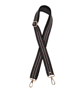 Angel Çanta Aksesuar 120x3 cm Polyester Kolon Çanta Sapı Siyah Renk Gümüş Şeritli Light Gold Metalli