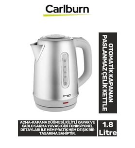 Premium 1800W 1.8 Litre Kapasiteli 304 Paslanmaz Çelik Otomatik Kapanan 360 Derece Dönen Kettle