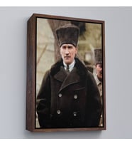 Çerçeveli Atatürk Portre Tablosu Mustafa Kemal Atatürk Dikdörtgen Dekoratif Kanvas Tablo (Kahverengi)