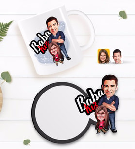 BK Gift Kişiye Özel Baba Kız Karikatürlü Beyaz Kupa ve Ahşap Bardak Altlığı Hediye Seti-3
