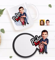 BK Gift Kişiye Özel Baba Kız Karikatürlü Beyaz Kupa ve Ahşap Bardak Altlığı Hediye Seti-3