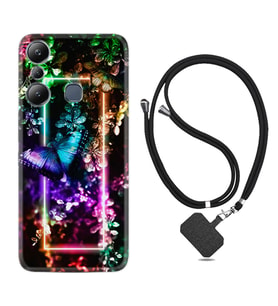 Infınix Hot 20i Kılıf Silikon Boyun Askılı İpli Desenli Silikon Butterfly Neon 1684