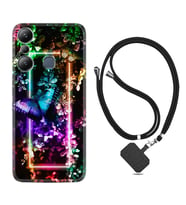 Infınix Hot 20i Kılıf Silikon Boyun Askılı İpli Desenli Silikon Butterfly Neon 1684