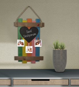 BK Gift Kişiye Özel Fotoğraflı Kara Tahtalı Renkli Ahşap Asimetrik Mandallı Çerçeve