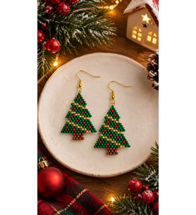Miyuki Boncuk El Yapımı Çam Ağacı Küpe Yılbaşı Christmas Noel