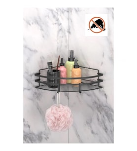 Tekno Tel ST-107 Yapışkanlı Kancalı Köşelik Banyo Rafı Siyah