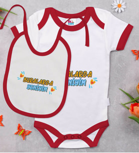 BK Kids Buralarda Yeniyim Tasarımlı Kırmızı Bebek Body Zıbın ve Mama Önlüğü Hediye Seti-1