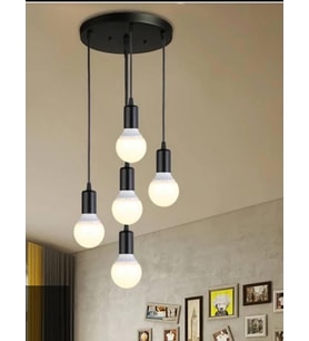 Rsylight Retro Metal Dekoratif Rustik 5 Li  Yuvarlak Siyah Sarkıt  Avize çap:30 cm