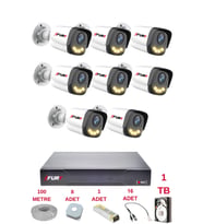 FURY 8 Kameralı 4 Warm Led Gece Renkli Görüş-Cepten İzle-Su Geçirmez Güvenlik Kamerası Seti 1TB