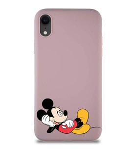 Apple iPhone XR Soft Premier Kapak Mickey Mouse-F Tasarımlı Silikon Kılıf - Pudra (Şeffaf)
