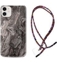 Apple iPhone 11 12 13 Mini Kılıf Boyun Asklı Rasta Silikon Gri Mermer 1376