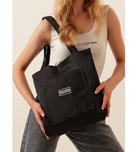 hbs Dry&More Siyah Kol Omuz Çantası, Kanvas Bez Çanta, Tote Bag, Doğa Dostu, Basıc 7899