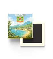 Retro Dominika Roseau Şehri Temalı Vintage Buzdolap Magneti – 9x9 cm