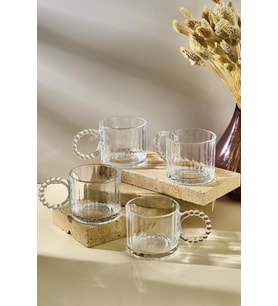4'lü 200ml Boncuk Kulplu Kupa (Beyaz)