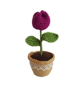 Örgü Tekli Mürdüm Lale Amigurumi Organik Oyuncak