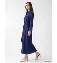 LCW Modest Lacivert Beli Kuşaklı Modal Karışımlı Gömlek Elbise