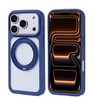 iPhone 17 Pro Kılıf M-Safe Şarj Özellikli Standlı Piza Silikon Kılıf (Lacivert)