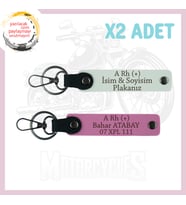 Beyaz-Pembe, Yol Tutkunları, İsim Plaka ve A Rh (+) Kan Grubu Yazılı Kişiye Özel 2'li Anahtarlık Set
