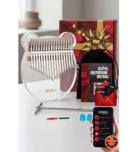 Midex KLX-6000 Şeffaf Cam Kalimba Paslanmaz Çelik 17 Tuşlu Çekiç Çanta Metod Full Set