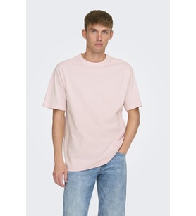ONLY & SONS Erkek Bisiklet Yaka Rahat Kesim Kısa Kollu Tişört - Fred (Pembe)