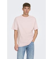 ONLY & SONS Erkek Bisiklet Yaka Rahat Kesim Kısa Kollu Tişört - Fred (Pembe)