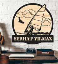 Yelkenli Rüzgar Sörfü Deniz Temalı Ahşap Duvar Tablo