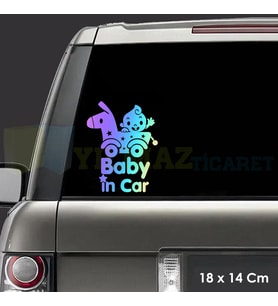 Arabada Bebek Var Baby In Car Hologram Araba Oto Sticker Etiket Renkli Çıkartma Yapıştırma 18 x 14Cm