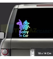 Arabada Bebek Var Baby In Car Hologram Araba Oto Sticker Etiket Renkli Çıkartma Yapıştırma 18 x 14Cm