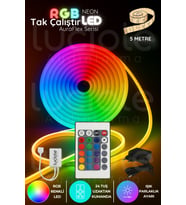 5 Metre RGB Neon LED Şerit  AuraFlex Serisi  Kumandalı Esnek Tak-Çalıştır Renkli Aydınlatma