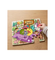 İngilzce Öğrenen Mutlu Çocuklar Tasarımlı 24 Parça Ahşap Çocuk Puzzle MPK0925