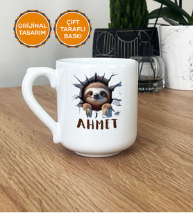 3D Efektli Tembel Hayvan Hediye Kupa Bardak Oval Arkadaşa Hediye (Beyaz)
