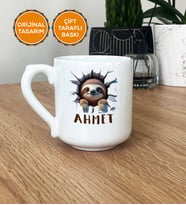 3D Efektli Tembel Hayvan Hediye Kupa Bardak Oval Arkadaşa Hediye (Beyaz)