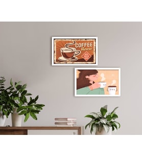 BK Home Coffee Tasarımlı Dekoratif 2'li Ahşap Beyaz Çerçeveli Tablo-11