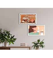 BK Home Coffee Tasarımlı Dekoratif 2'li Ahşap Beyaz Çerçeveli Tablo-11