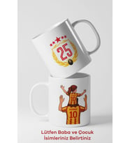 Kişiye Özel İsim Baskılı Taraftar Kupa Bardak- BABA & KIZ (Galatasaray 5 Yıldızlı) (Beyaz)