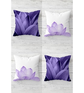 Lotus Yaşam Çiçeği Gizli Fermuarlı Kırlent Kılıfı Koltuk Yastık Kılıfı Takım(4adet) (Mor)
