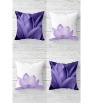 Lotus Yaşam Çiçeği Gizli Fermuarlı Kırlent Kılıfı Koltuk Yastık Kılıfı Takım(4adet) (Mor)