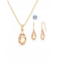 925 Ayar Swarovski Taşlı Golden Shadow 16 mm Crystal AB Kadın Gümüş Kolye Küpe Set