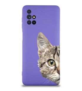 Samsung Galaxy M51 Uyumlu Lansman Kılıf Catface Tasarımlı İçi Kadife Kapak-Mor (Şeffaf)