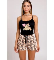 Renkli Ayıcık Desenli Askılı Şortlu Kadın Pijama Takımı