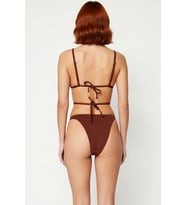 Kadın Bikini Takımı Aksesuarlı Üçgen Kaplı Balensiz Üst Normal Bel Brazilian Alt Kolsuz Örme Kumaş